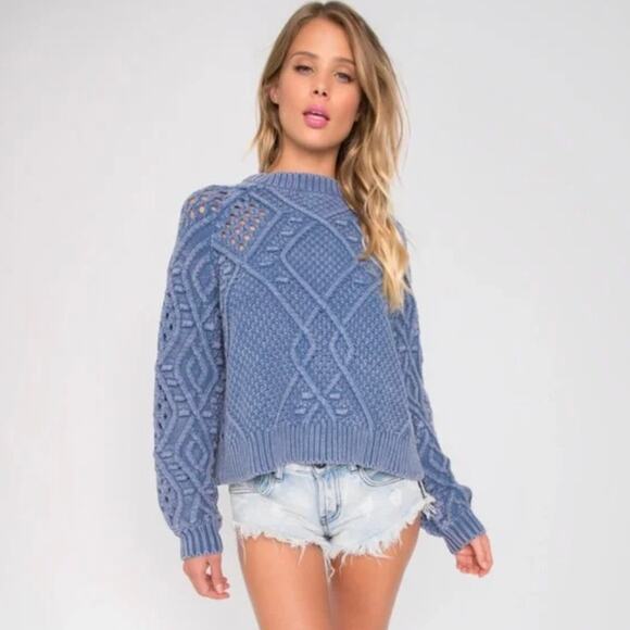 Wildfox Perf Chunky Sweater Monday Blues Bobbles Crewneck Boho Large Texture - Picture 4 of 6